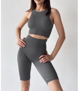Бесшовный женский комплект в рубчик Halter Rib + Tracks Rib Shape (POPPY SEED)